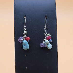 Sterling Silver Handmade Various Stones And Shell Earrings A4732